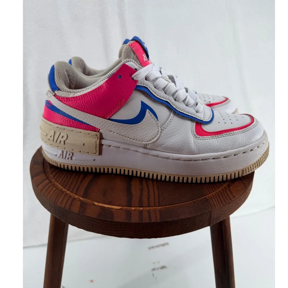 Nike Air Force 1 Shadow Womens White Pink Blue Sneakers CI0919-104 Low Top AF1